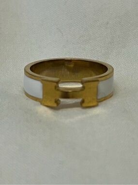 Altar'd State Gold and White Enamel H-Accent Ring